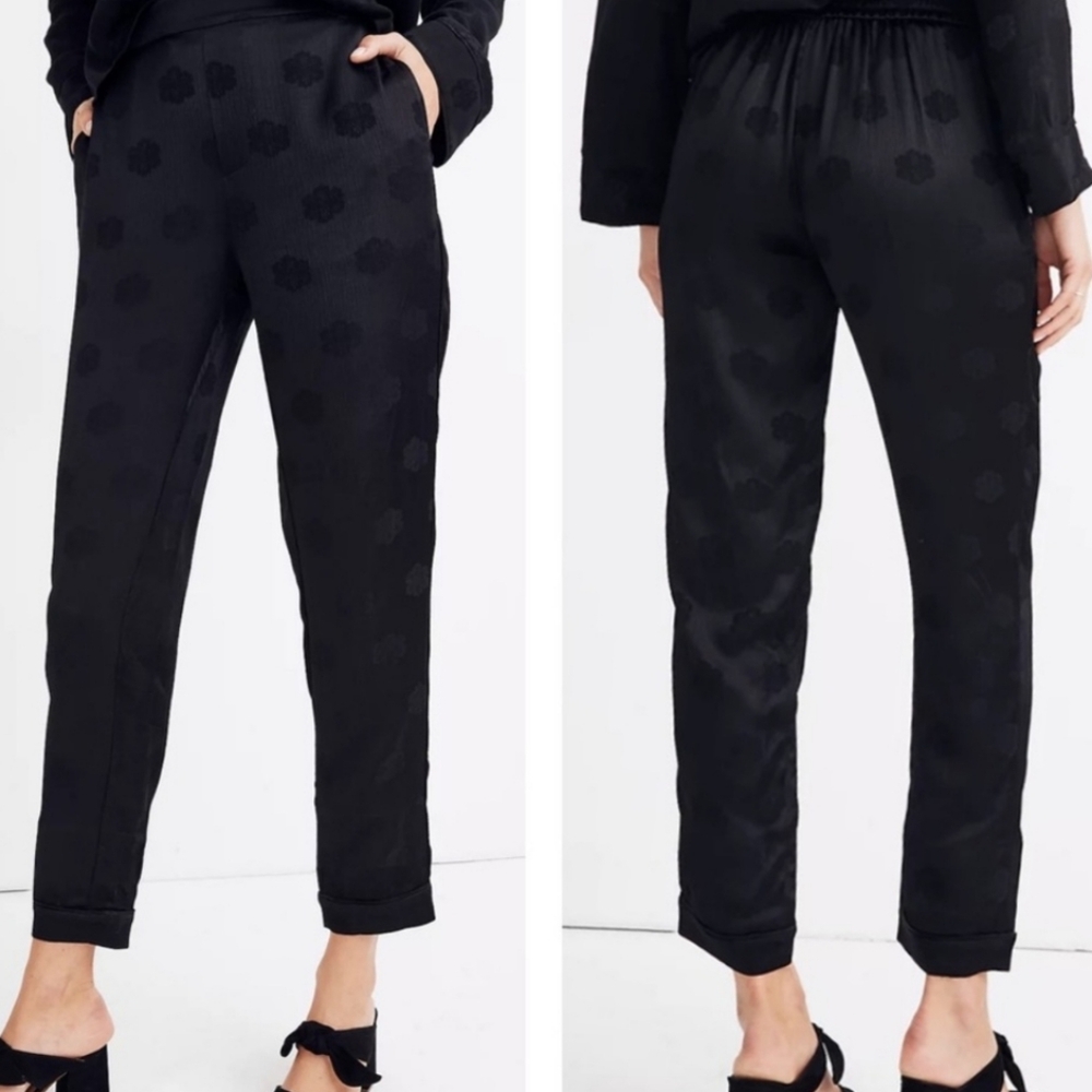 Madewell Satin Jacquard Pants Black Floral Size Large
